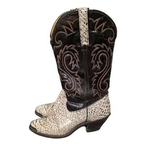 Vintage Snakeskin Embossed Western Cowboy Boots Brown & Cream Size 7M